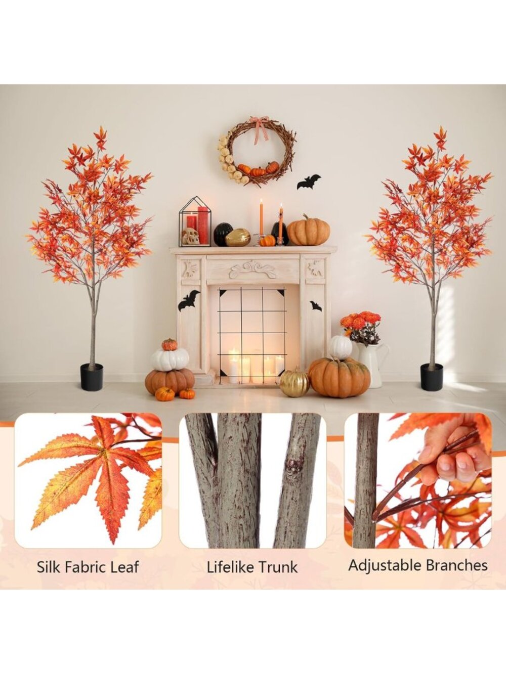 5Ft Autumn Artificial Maple Tree Decor - Fall Home Decoration, Seasonal Accent - Picture 5 of 7